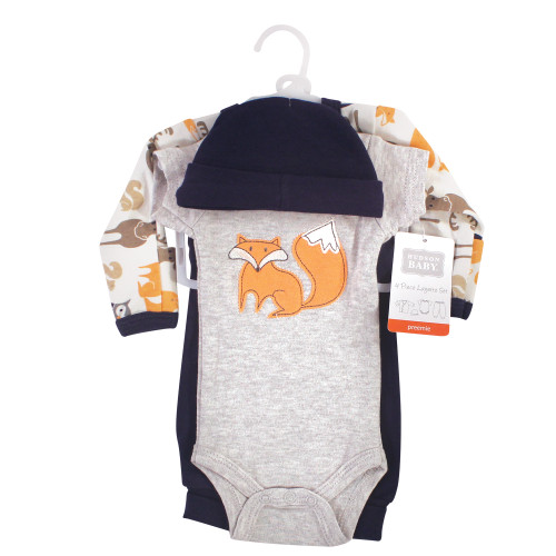 Hudson Baby Preemie Layette Set 4-Piece, Orange Fox