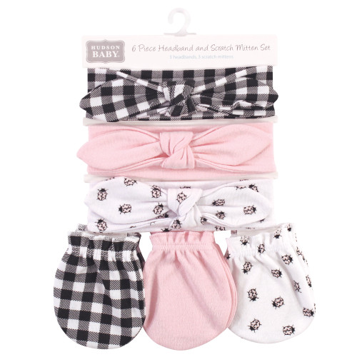Hudson Baby Cotton Headband and Scratch Mitten Set, Lady Bug