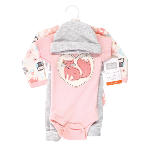 Hudson Baby Preemie Layette Set 4-Piece, Pink Fox