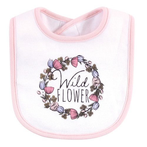 Hudson Baby Cotton Bib and Headband or Caps Set, Wild Flower