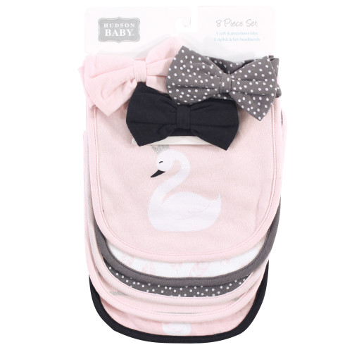 Hudson Baby Cotton Bib and Headband or Caps Set, Swan