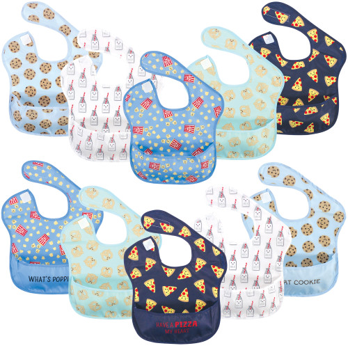 Hudson Baby Waterproof Polyester Bibs, Pizza Snacks, Feeder