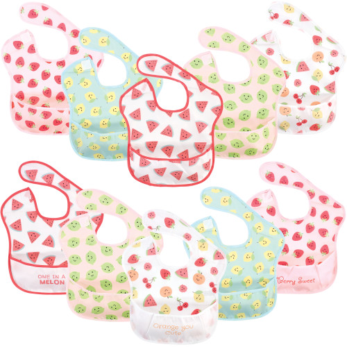 Hudson Baby Waterproof Polyester Bibs, Cute Fruit, Beginner