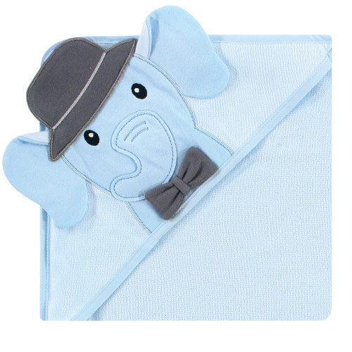 Hudson Baby Cotton Rich Hooded Towels, Blue Charcoal Elephant