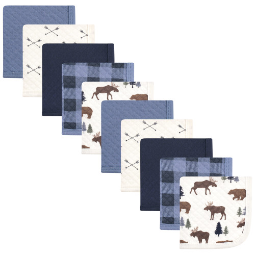 Hudson Baby Quilted Cotton Washcloths, Moose Bear