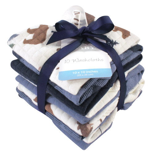 Hudson Baby Quilted Cotton Washcloths, Moose Bear