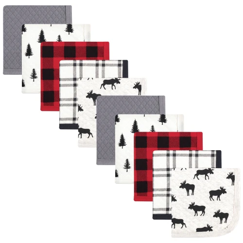 Hudson Baby Quilted Cotton Washcloths, Moose