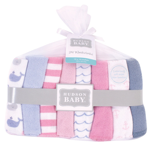 Hudson Baby Rayon from Bamboo Washcloth Bundle, Pink Whale
