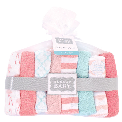 Hudson Baby Rayon from Bamboo Washcloth Bundle, Coral Flamingo