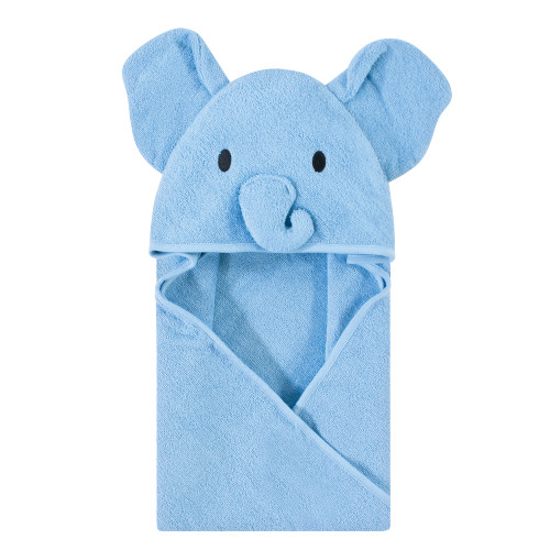 Touched by Nature Organic Cotton Animal Face Hooded Towels, Blue Elephant