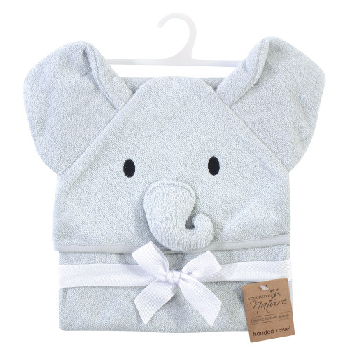 Touched by Nature Organic Cotton Animal Face Hooded Towels, Gray Elephant