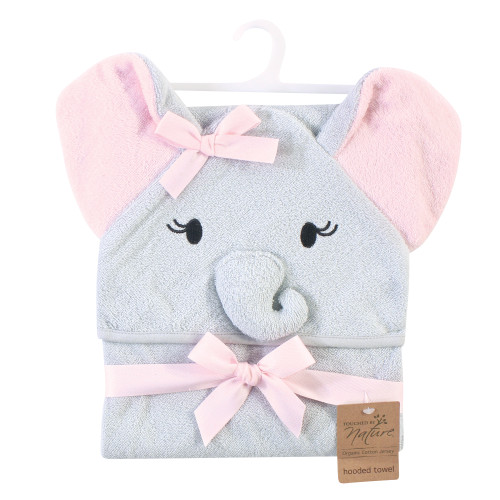 Touched by Nature Organic Cotton Animal Face Hooded Towels, Girl Elephant
