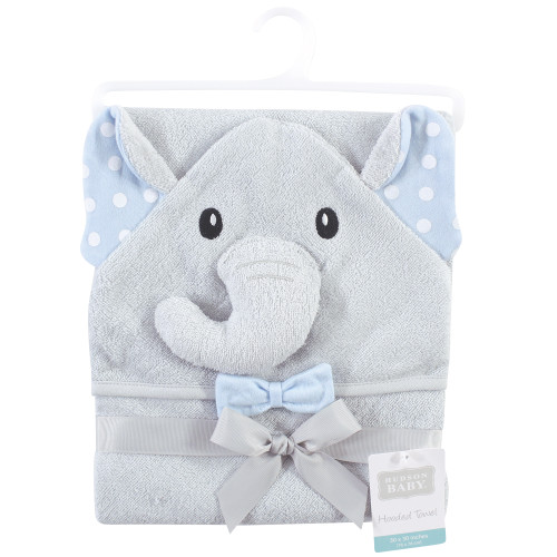 Hudson Baby Cotton Animal Face Hooded Towel, White Dots Gray Elephant