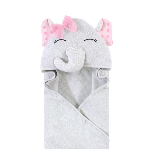 Hudson Baby Cotton Animal Face Hooded Towel, Pink Dots Pretty Elephant
