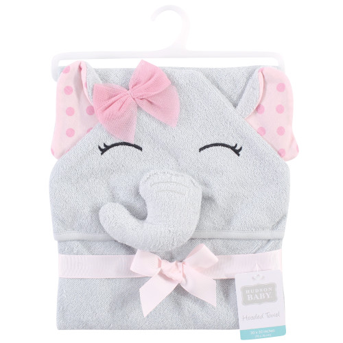 Hudson Baby Cotton Poly Animal Face Hooded Towel, Pink Dots Pretty Elephant