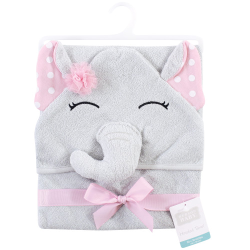 Hudson Baby Cotton Animal Face Hooded Towel, White Dots Pretty Elephant