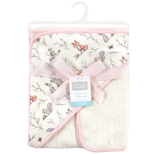 Hudson Baby Cotton Hooded Towel and Washcloth, Enchanted Forest