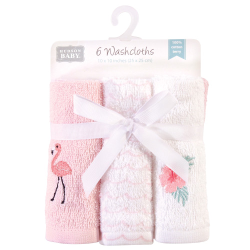 Hudson Baby Super Soft Cotton Washcloths, Flamingo