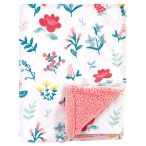Luvable Friends Plush Blanket with Sherpa Back, Wildflowers