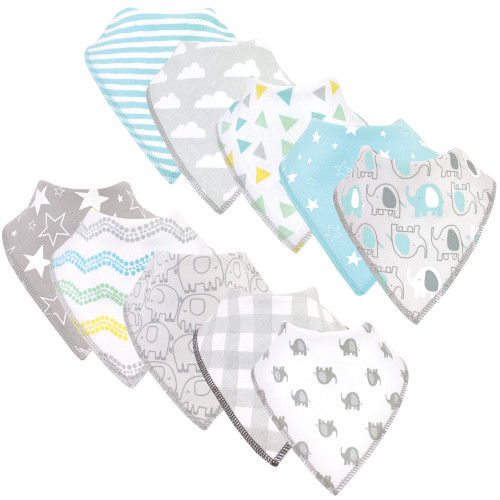 Luvable Friends Cotton Fleece Bandana Bibs, Boy Basic Elephant