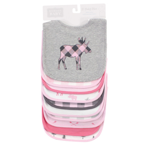 Hudson Baby Cotton Bibs, Pink Plaid Moose