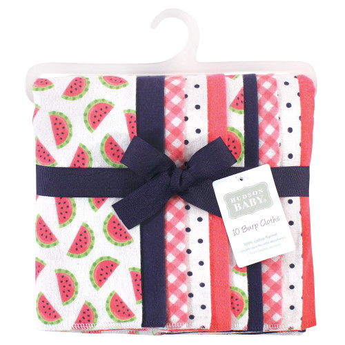 Hudson Baby Cotton Flannel Burp Cloths, Watermelon
