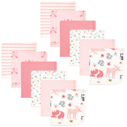 Hudson Baby Quilted Cotton Washcloths, Girl Forest