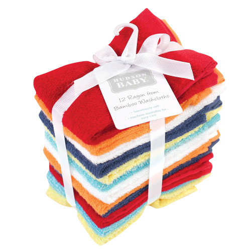 Hudson Baby Rayon from Bamboo Woven Washcloths 12pk, Basic Bright