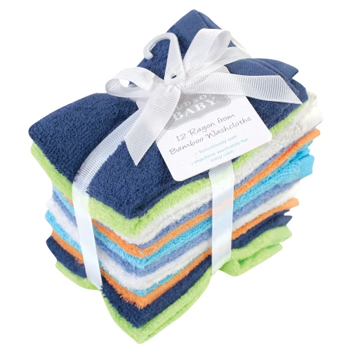 Hudson Baby Rayon from Bamboo Woven Washcloths 12pk, Blue Orange Lime