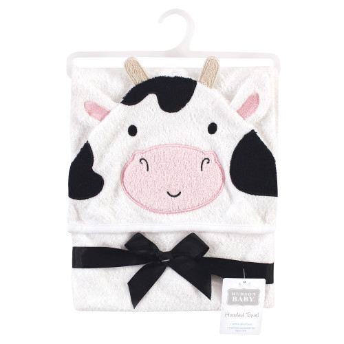 Hudson Baby Cotton Poly Animal Face Hooded Towel, Cow