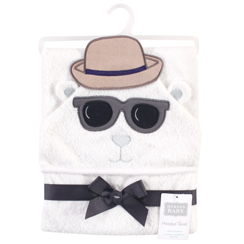 Hudson Baby Cotton Animal Face Hooded Towel, Handsome Bear