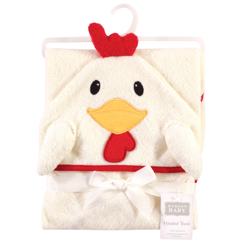 Hudson Baby Cotton Poly Animal Face Hooded Towel, Rooster