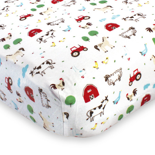Hudson Baby Cotton Fitted Crib Sheet, Boy Farm Animals