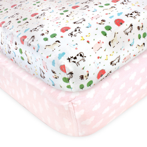 Hudson Baby Cotton Fitted Crib Sheet, Girl Farm Animals