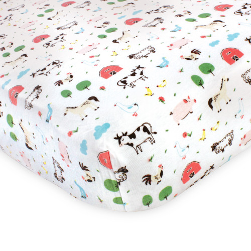 Hudson Baby Cotton Fitted Crib Sheet, Girl Farm Animals