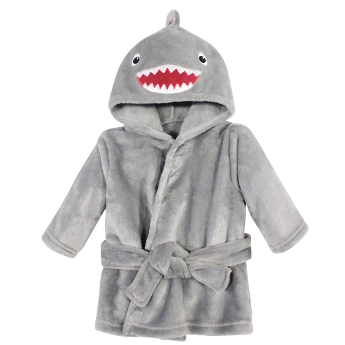 Hudson Baby Plush Animal Face Bathrobe, Gray Shark