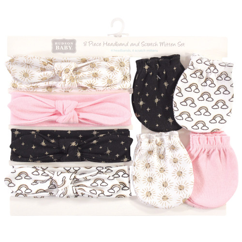 Hudson Baby Cotton Headband and Scratch Mitten Set, Sunshine