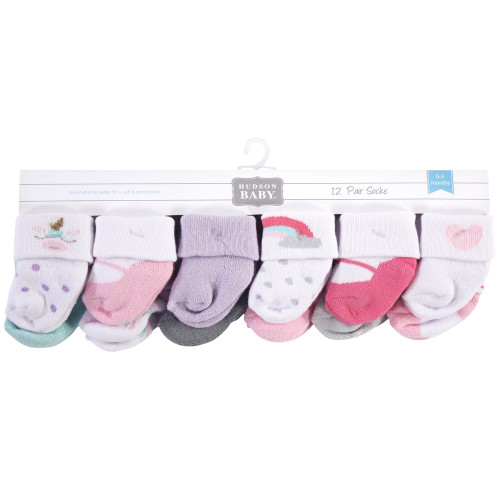 Hudson Baby Cotton Rich Newborn and Terry Socks, Unicorn Hudson