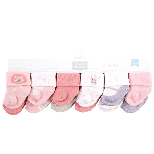 Hudson Baby Cotton Rich Newborn and Terry Socks, Girl Safari