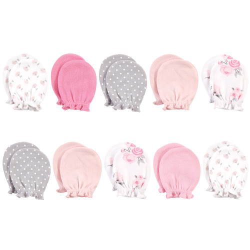 Hudson Baby Cotton Scratch Mittens, Pink Floral