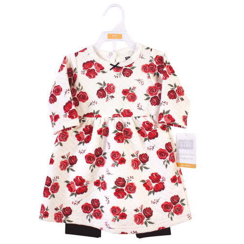 Hudson Baby Quilted Cotton Dress and Leggings, Red Rose