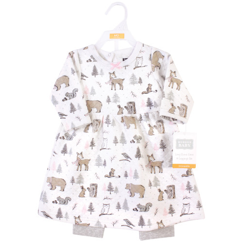 Hudson Baby Quilted Cotton Dress and Leggings, Winter Forest