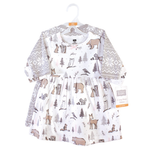 Hudson Baby Cotton Dresses, Gray Winter Forest