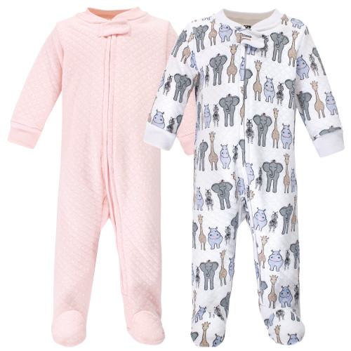 Hudson Baby Premium Quilted Zipper Sleep and Play, Pink Safari