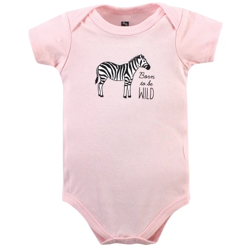 Hudson Baby Cotton Bodysuits, Modern Pink Safari