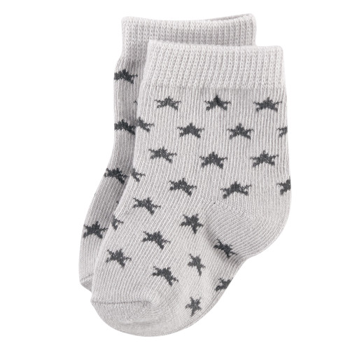 Hudson Baby Cotton Rich Newborn and Terry Socks, Gray White Star