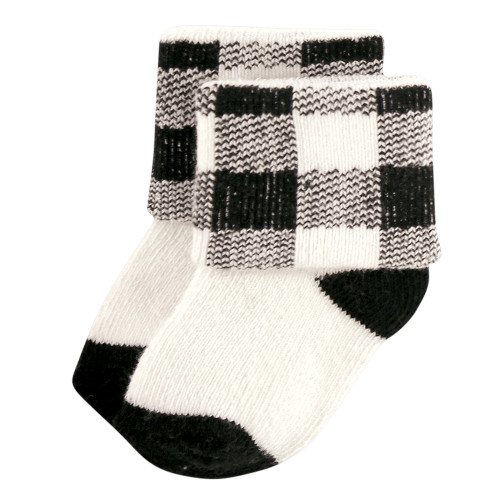 Hudson Baby Cotton Rich Newborn and Terry Socks, Buffalo Plaid Moose