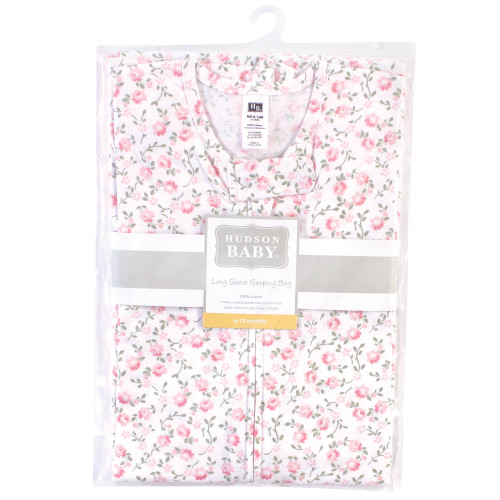 Hudson Baby Long Sleeve Cotton Jersey Sleeping Bag, Pink Peony