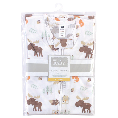 Hudson Baby Long Sleeve Cotton Jersey Sleeping Bag, Boy Woodland