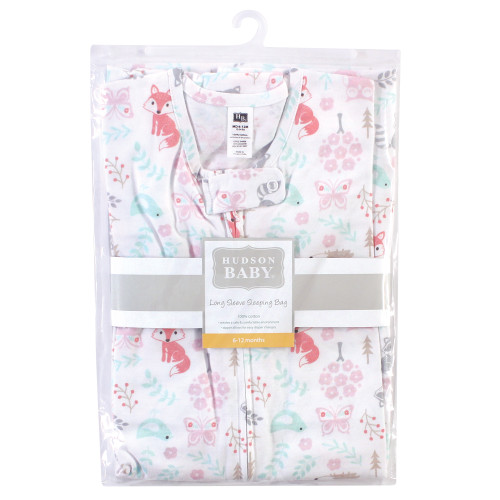 Hudson Baby Long Sleeve Cotton Jersey Sleeping Bag, Girl Woodland